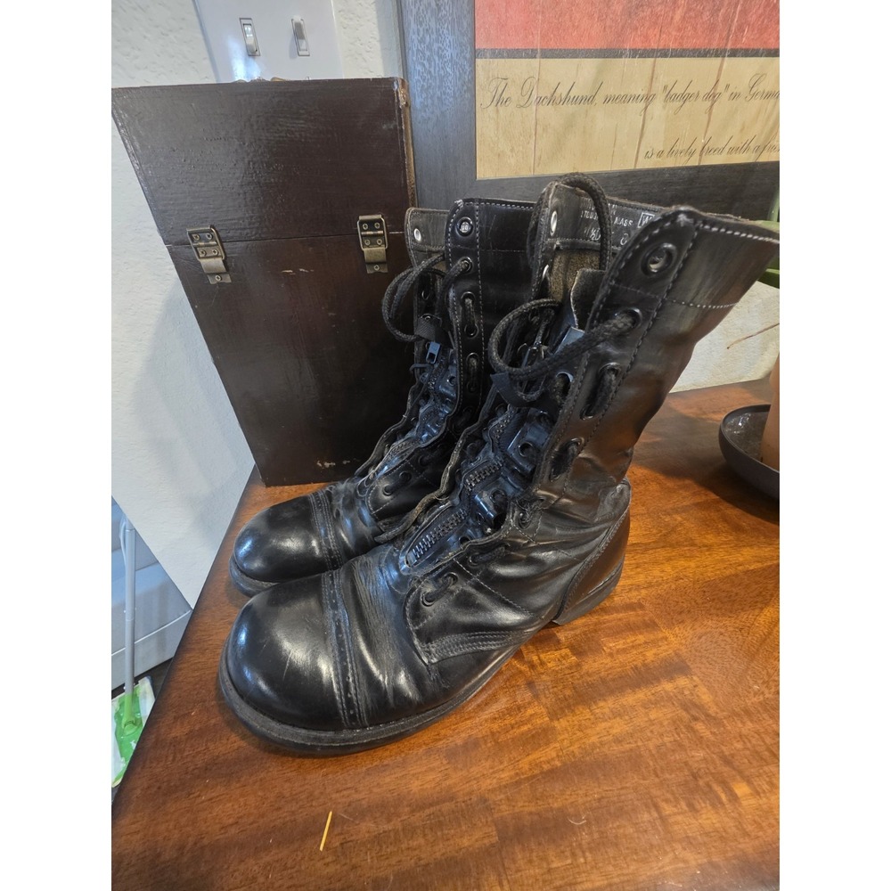 Corcoran  10.5  vintage Black Leather Jump Boots zip up Stoughton Mass Military